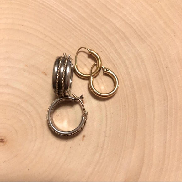 14k Gold/sterling Hoop Earrings with 10k GF tiny Hoops. - Picture 2 of 15